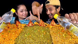 Noodle Challenge  Eating Red Green Yellow Noodle Spicy Samosa amp Chips  Spicy Food Challenge [upl. by Elston]