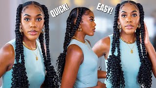 QUICK amp EASY SUMMER PROTECTIVE STYLE  4 JUMBO BRAIDS W CURLY ENDS TUTORIAL [upl. by Ailey]