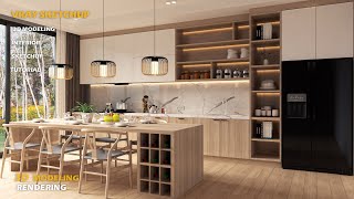 Vray interior  Kitchen room  Vray Sketchup tutorial 59 [upl. by Riehl]