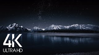 8 Hours Nighttime Ambience  4K Grand Teton and Milky Way  Nature soundscapes [upl. by Otokam]