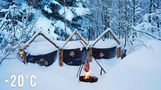 Caught in a Storm Bushcraft Winter Camping in a Snowstorm Build Complete and Warm Survival Shelter [upl. by Eggleston481]