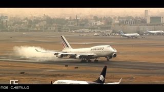 Air France Boeing 747  Aterrizaje duro en Ciudad de México [upl. by Ecirtnas319]