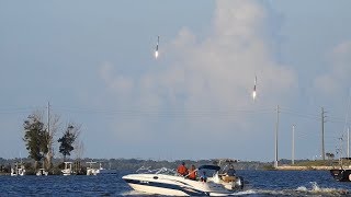 Close Up Footage of Falcon Heavy Launch Through Landing [upl. by Murdock]