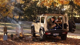 Solo Camping in Golden Autumn amp Sleep in Suzuki Jimny Army Mess Kits Cooking  ASMR [upl. by Wixted193]