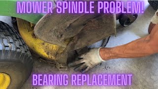 John Deere Mower Blade Loose How to replace the Lower bearing in a Spindle D120 42quot Deck [upl. by Helyn]