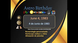 June 4 1983  4 de junio de 1983 Astro Birthday Horóscopos numerología compatibilidad [upl. by Iey]