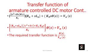 TRANSFER FUNCTION of ARMATURE CONTROLLED DC MOTORCONTROL SYSTEM [upl. by Ziwot143]