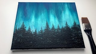 Acrylic Painting For Beginners  Northern Lights Forest  Aurora Acrylic Painting [upl. by Aicnerolf749]