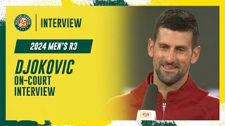 Djokovic Round 3 oncourt interview  RolandGarros 2024 [upl. by Enileve]