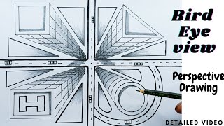 Bird Eye View  How to Draw Bird eye view One point perspective drawing  One point perspective [upl. by Erline147]