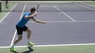 Tomas Berdych Forehand and Backhand from Back Perspective  BNP Paribas Open 2013 [upl. by Ahsehyt229]