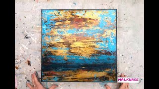 Abstrakte Landschaft Acrylmalerei mit Gold  NEU  Folientechnik und Spachteltechnik [upl. by Turro603]