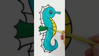 Seahorse Drawing and Painting for Kids Learn Marine Life shortsvideo painting shorts art [upl. by Ecnedac]