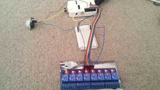 Raspberry Pi  Motion sensor PIR  8 channel relay light home automation project [upl. by Aivatnwahs800]