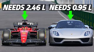 Can An F1 Car Beat a ROAD CAR With 1 LITRE Of FUEL [upl. by Homerus]