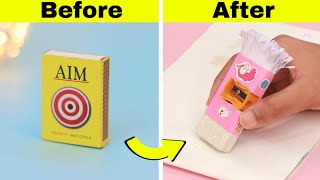 DIY 3 in 1 sharpener brush and eraser from matchbox  Make sharpener with eraser and brush [upl. by Einohtna]