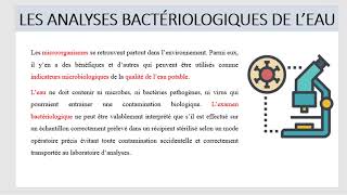 Les Analyses Bactériologiques de lEau Traitée et Brute [upl. by Enrique98]