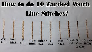 Basic Zardosi Outline Stitches  10 ZardosiDabkaFrenchwire Embroidery Work Line Stitching Ideas [upl. by Oicnerual]