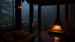 Refugio en el balcón de una antigua cabaña con relajantes sonidos de lluvia y fuego para relajarse [upl. by Huskamp]