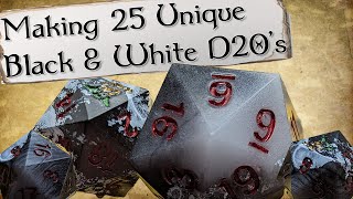 I Made 25 Unique Black amp White Dice  The Double Dirty Pour [upl. by Ehtyde]