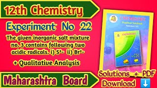 Class 12th Chemistry Experiment No 21 Mixture No 2 Solutions  Maharashtra Board [upl. by Acirrej152]