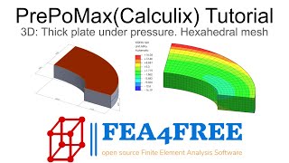 PrePoMax Calculix Tutorial  3D Example  Hexahedral mesh import from Salome FEA4Free [upl. by Oirogerg]