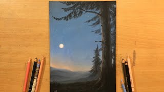 Moonlight Landscape in Colored Pencils [upl. by Richlad]