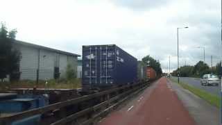 Class 09 002 passes Trafford Park Barton Dock road with Freight 19712 [upl. by Anivahs865]