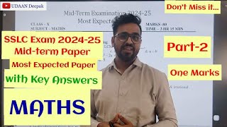 Part2 SSLC MidTerm SA1 MATHS Exam 2024 September Most Expected Question Paper with Answers [upl. by Cleopatra]