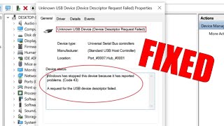 Solved Code 43 Unknown USB Device Device Descriptor Request Failed in Windows 10 WORKING 💯 [upl. by Jeno]