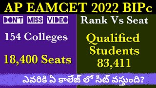 AP EAMCET 2022 Bipc rank vs seat  colleges amp seats in one video  Ap Eamcet 2022 Bipc Cutoff Ranks [upl. by Wilonah]