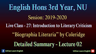 Live Class  27।। Biographia Literaria  Lecture 02 ।। Introduction to Literary Criticism [upl. by Gwendolin]