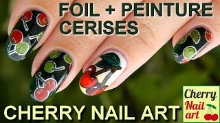 NAIL ART CERISE foil et peinture acrylique [upl. by Lachlan847]