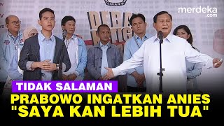 Alasan Prabowo Tak Salaman dengan Anies Usai Debat Dia Tidak Datang Saya kan Lebih Tua [upl. by Ahsiuqram598]