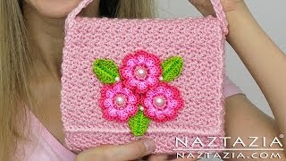 HOW to CROCHET FLOWER PURSE  DIY Tutorial for Clutch Bag Handbag with Lining [upl. by Annekcm]