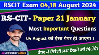 RSCIT Paper 21 January Answer Key  Rscit modal paper 2024  RSCIT Paper answer key 2024 [upl. by Cirdet]