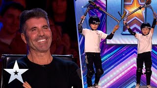 DAREDEVIL kids make audience GASP with scooter stunts  Auditions  BGT 2022 [upl. by Hsemar]