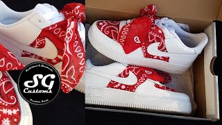 How to sew bandana fabric on custom Nike Air Force 1 shoes  customize sneakers [upl. by Martel]