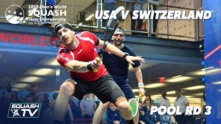 Squash USA v Switzerland  Mens World Team Champs 2019  Pool Rd 3 Highlights [upl. by Yffub]