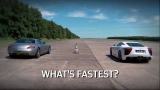 Lexus LFA vs Mercedes SLS supercar drag race  teaser by wwwautocarcouk [upl. by Sweyn]