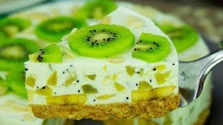 Un tort absolut deliciosfără coacere și sărac în caloriiTort de iaurt cu kiwi și banane SavurosTV [upl. by Mide]