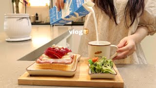 vlog  집순이 새댁의 삼시세끼 🏡 야식으로 라면 🍜 매콤한 해물찜과 날치알 주먹밥 만들고 브런치로 🍎 브리치즈 샌드위치 도시락으로 가지덮밥 계란참치전 만들며 보낸 일상 [upl. by Tatiana]