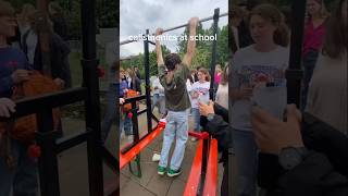 Calisthenics at school streetworkout calisthenics muscleup reaction [upl. by Enovi143]