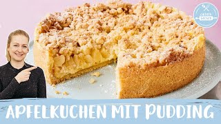 Apfelkuchen mit Pudding und Streusel 🍎😍  Einfach Backen [upl. by Neztnaj337]