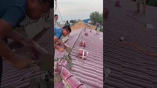 The laying process of red glazed roof tiles in farmhouse [upl. by Castorina]