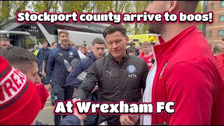 Stockport County FC arrive at WREXHAM FC to boos [upl. by Assira]