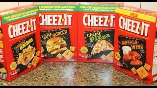 CheezIt Cheddar Nachos Cheeseburger Cheese Pizza amp Buffalo Wing Review [upl. by Durrell208]