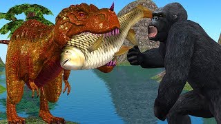 Angry Gorilla 3D Vs Dinosaur Fighting Animation Short Film  Cartoon Animals Funny Short Movie [upl. by Erena]