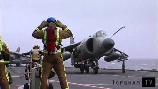 HMS Illustrious Sea Harrier flight deck flying operations [upl. by Esemaj]