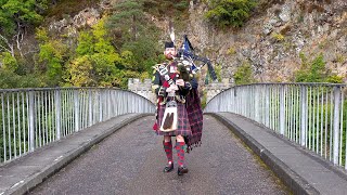 Highlanders Day marked by Pipe Major Grant of The Highlanders 4 SCOTS at Craigellachie Bridge [upl. by Carlisle]